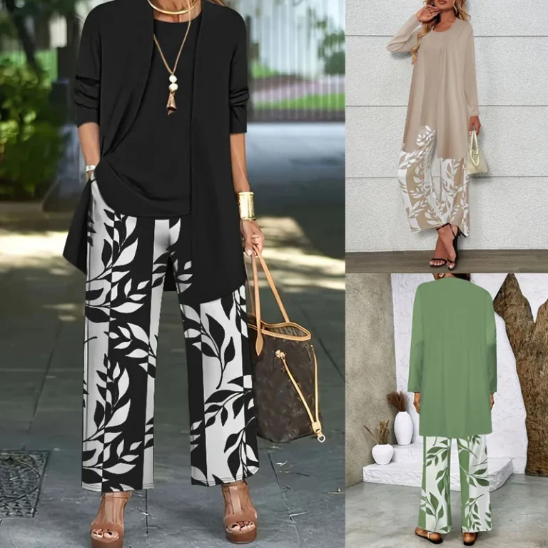 Plus-size European and American cross-border autumn and winter floral print fashion casual coat, vest, and pants three-piece set